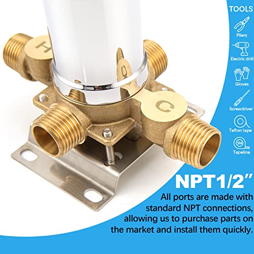Shower Handle Valve Dual Function Mixing Valve, Rough-In Shower Valve Trim Kit, Square, 1/2" Npt, Polished Chrome #TOP4