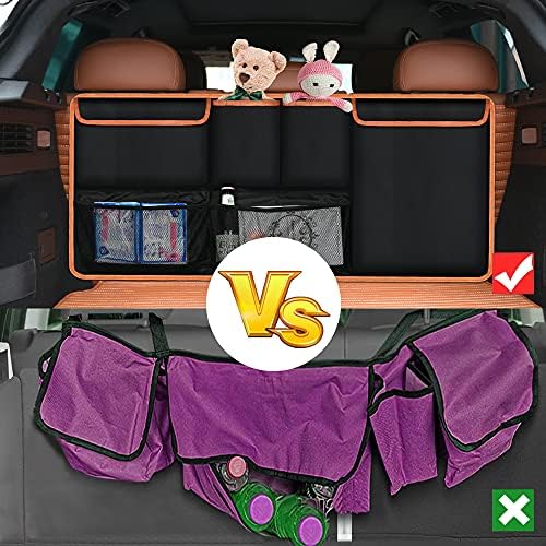 URAQT Car Boot Organiser Waterproof Kick Mats Car Organiser Seat Back Protectors, Multi-Pocket Children's Travel Storage, Durable Foldable Cargo Net Storage for Car Backseat Cover (100x45cm)