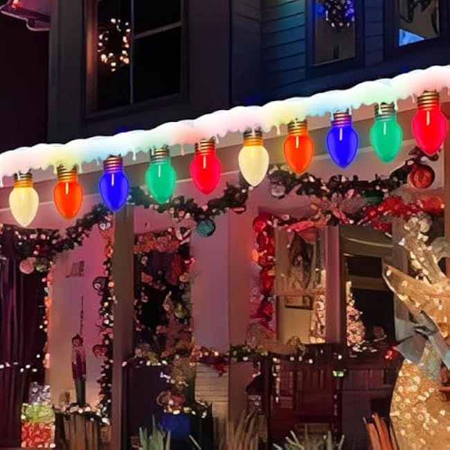 Jumbo Xmas String Lights, 16FT Large Outdoor Christmas Lights with 10 Giant Multicolored Bulbs for Outside Indoor Tree Porch Roof Fence Yard Garden Decorations