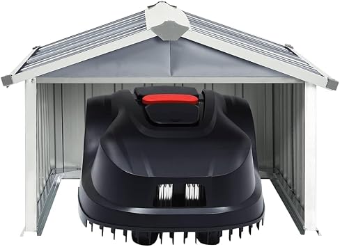 Outdoor Robot Lawnmower Shed, Galvanized Steel Storage for Garden Tools, Weatherproof and Durable with Sleek Green Finish Grey, 36.2 x 36.2 x 24.8 in
