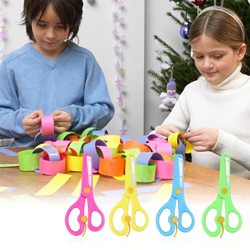 FLOWERUN 4 Stück Kinderschere, Sicherheits Bastelschere für Kinder mit abgerundeter Spitze, mehrfarbiges Set für Vorschule Schule DIY Papierhandwerk (Farbmix)