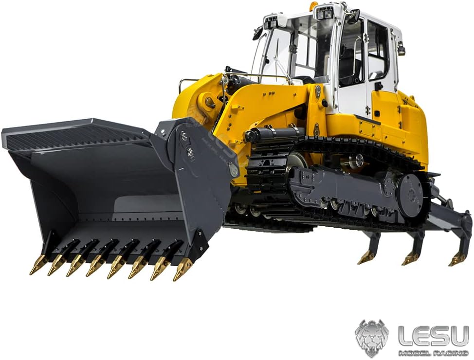 LESU wheelfun RC Hydraulic Crawler Loader Metal for 1/14 636 Remote Control Tracked Construction Car Pl18 4CH Reversing Valve Openable Bucket Rear Hook Hobby Grade Model(Yellow)