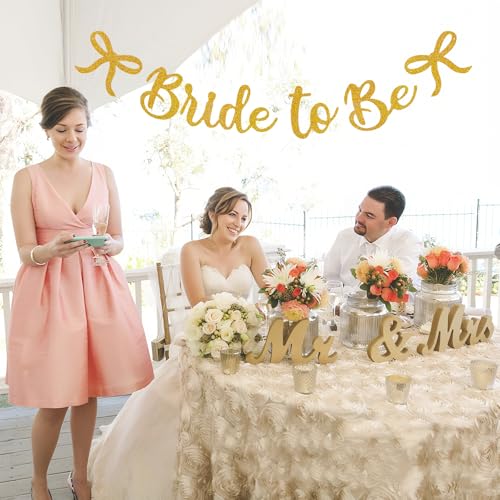 Image of Bride to Be Banner, Gold Bride to Be with Bow Glitter Bachelorette Banner
