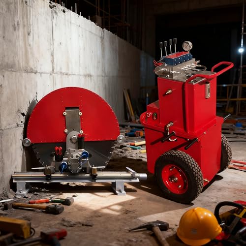 Hydraulic Concrete Wall Cutting Machine with Track Saw Kit, Industrial Automatic Wall Saw for Reinforced Concrete, Professional Concrete Cutting Equipment with Accessories