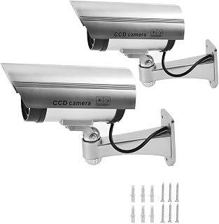 2 Stück Kamera Atrappe Außen mit LED-Licht, Fake Kamera Überwachungskamera Attrappe, Dummy Kamera Kamera Attrappe Außenbereich, Überwachungskamera Atrappe Außen für den Innen- und Außenbereich