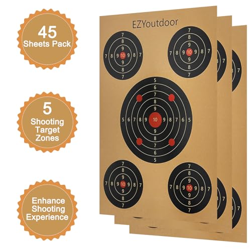 45 Pack Paper Targets - 17 x 25 Inch Multiple Aiming Zones Shooting Targets - 4 Clips Included - Perfect for Indoor and Outdoor Range, Airsoft, Pellet Gun, Rifle, Pistol Practice - Thumbnail 2