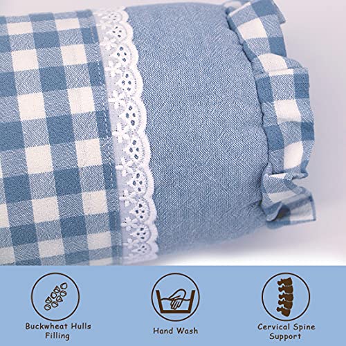 Edomi Buckwheat Cylinder Neck Roll Pillow Cervical Pillow Buckwheat Hulls Filling Bolster For Cool Sleep Neck Support For Lumbar Back And Side Sleepers (16X4 Inch, Blue) #TOP5