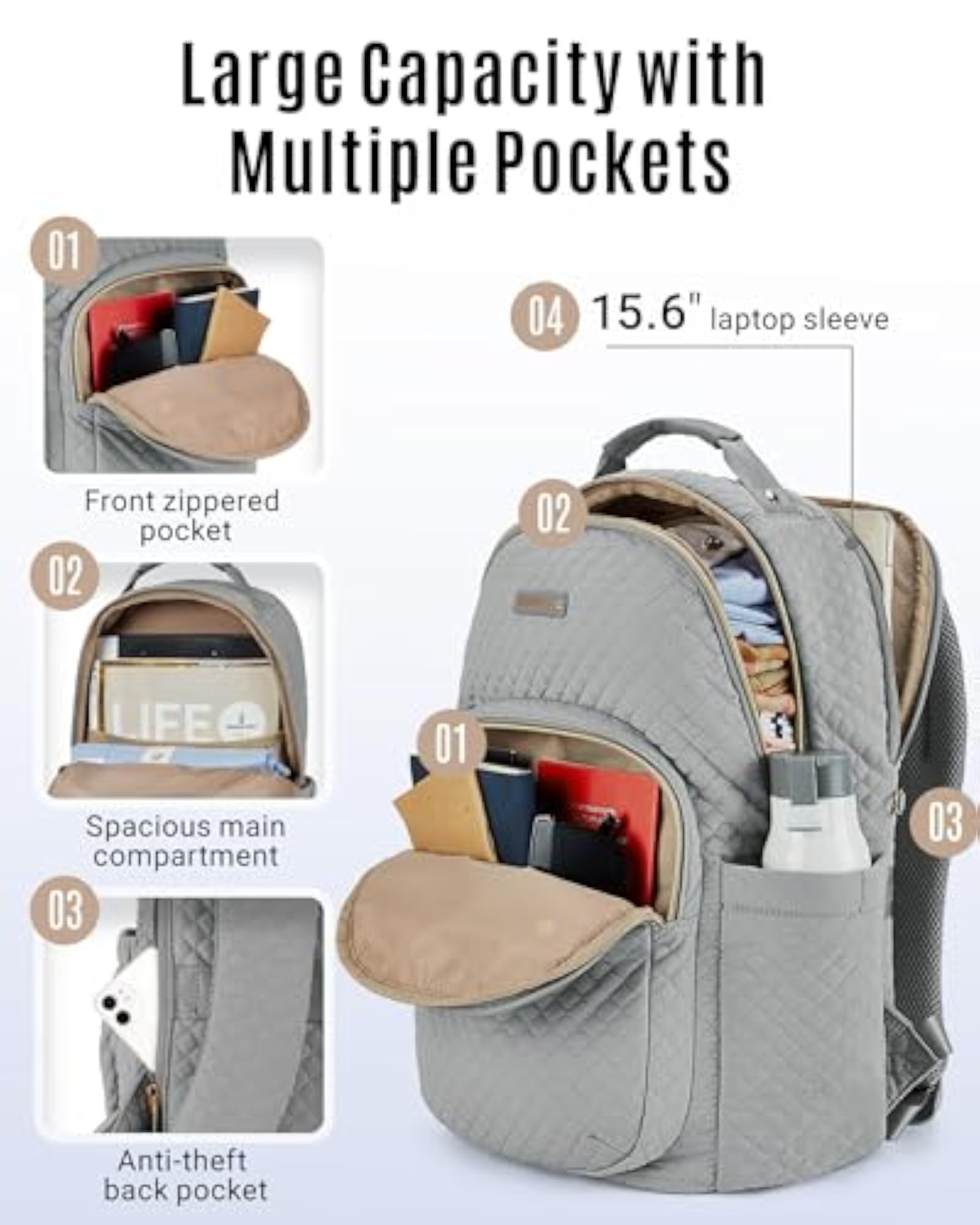 Women's 15.6 Inch Anti-Theft Laptop Backpack with USB Charging Hole