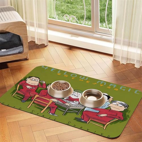 Ymo Yellow Magic Orchestra ペット 食事マット 給餌パッド プレースマット トイレトレー Puレザー ゴムの底 滑り止め お手入れが簡単 洗える 猫 犬用 吸水性 速乾性 防汚 持ち運びが簡単 折りたたみ 大きいサイズ 長方形 3