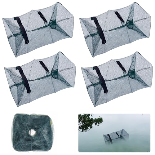 SGZIOO 4 Pièces Piège à Poisson Pliable, 45x21x21cm Nasse a Poisson Peche, Poisson Pliant Appât...