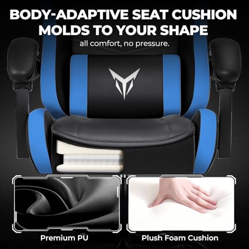 Image of GTPLAYER Gaming Chair High Back Computer Chairs for Adults, Ergonomic Height Adjustable Recliner Chair 300lbs with Linkage Armrest and Lumbar Support for Home Office, Blue