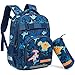 Bambini Zaino per ragazzi Zaino per dinosauri Bambini per Adolescenti Set di zaini per Studenti Della Scuola Primaria Nylon Zaino Impermeabile con Astuccio e Strisce Riflettenti di sicurezza, Blu