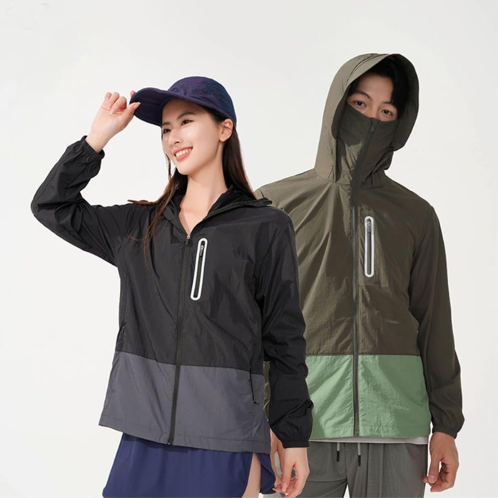DYRBF - Chaqueta cortavientos unisex impermeable y ligera con capucha, con bolsillos, para senderismo, camping