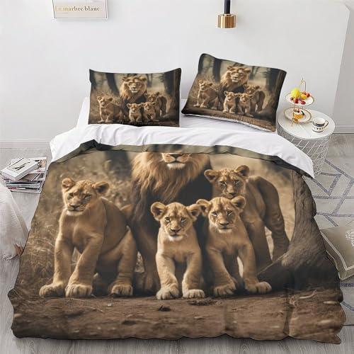 Parure lit lion housse de couette 200x200 microfibre coton 3D - 4
