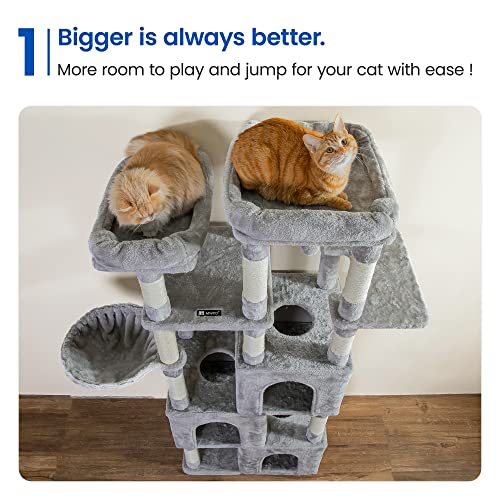 Image of MWPO Extra Large Cat Tree - 70.1-Inch Tall Cat Tower with 3 Cat Condos, Multi-Level Cat Stand for Large Cats Featuring Scratching Posts, Padded Perches, Hammock, Dangling Toys, Light Grey