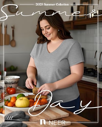Neer 3 Pack Women's Plus Size T Shirts Short Sleeve V Neck Tops Solid Flat Hem Basic Loose Causal Tees4