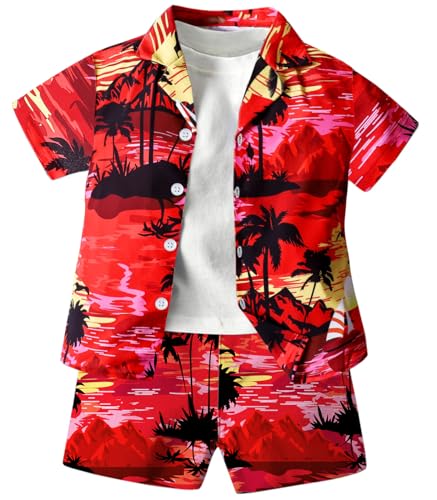 Image of SANGTREE 3 Piece Boy Outfits Short Sleeve Shirt and Shorts Set Beach Vacation Summer Clothes, 3 Months - 9 Years