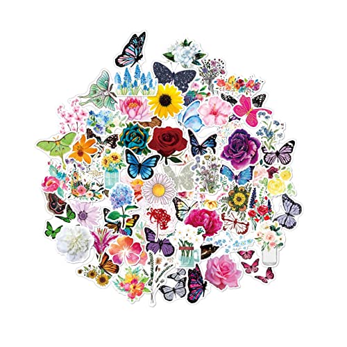 100pcs Flower Butterfly Stickers Decals for Adults Women Teen Girls Kids, Cute Aesthetic Waterproof Vinyl Stickers for Water Bottle Laptop Computer Skateboard MacBook Bike Tumler Luggage