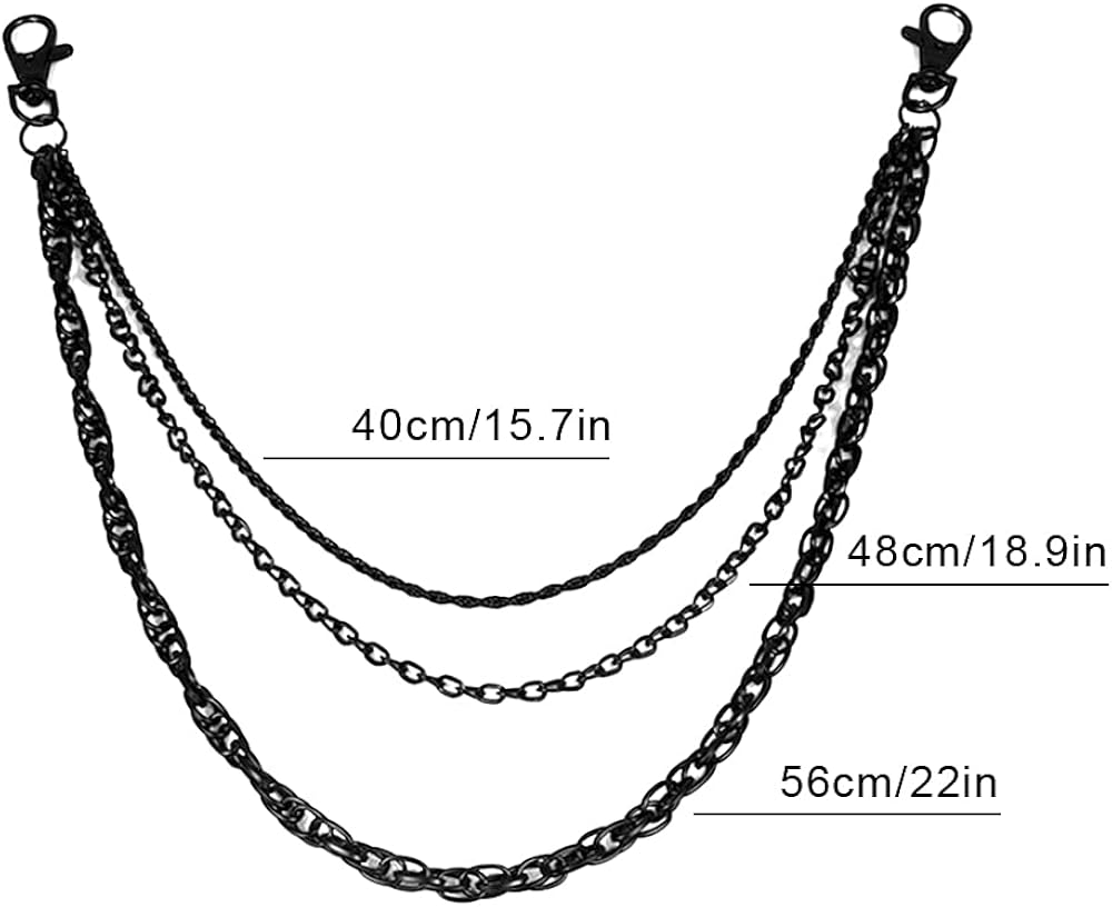 Xihuimay Pants Jeans Chain Gothic Punk Rock Chain Pocket Belt Chains Multi-layer Wallet Chain Trousers Skirt 3 Layers Waist Chain Keychain for Key Belt Loop Purse Handbag for Women Men Black - Image 3