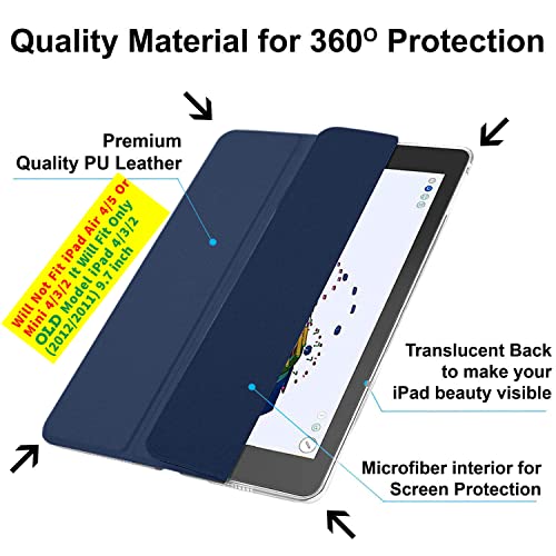 Image of DuraSafe Cases for iPad 2nd 2011 3rd 4th Gen 2012-9.7 Inch [iPad 4 iPad 3 iPad 2 Old Model ] A1458 A1416 A1395 MC705HN /A MD328HN /A MD333HN /A Ultra Slim Smart Auto Sleep /Wake PC Cover - Navy Blue