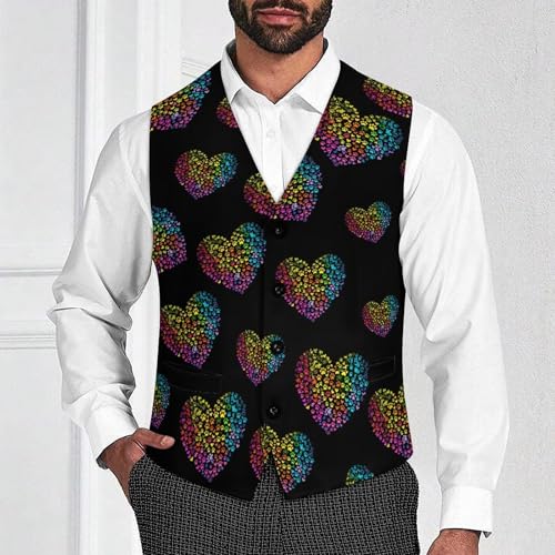 Dog Paw Colorful Heart Novelty Men's Suit Vest Casual Formal Dress Vests Business Waistcoat2