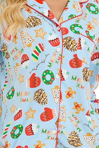 Image of LUBOT Christmas Pajamas for Women 100% Cotton Pajama 2 Piece PJ Set Soft Long Sleeve Button Xmas Print Loungewear XS-XXL