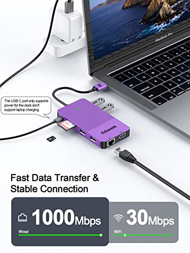 Image of QGeeM USB 3.0 Laptop Docking Station, Triple Display USB Hub Hdmi Splitter Extender Dual Monitor,USB Dock with 2 HDMI,VGA,USB 3.0,Compatible for MacBook M1 M2 M3 M4 Dell HP Lenovo Mac OS-Purple