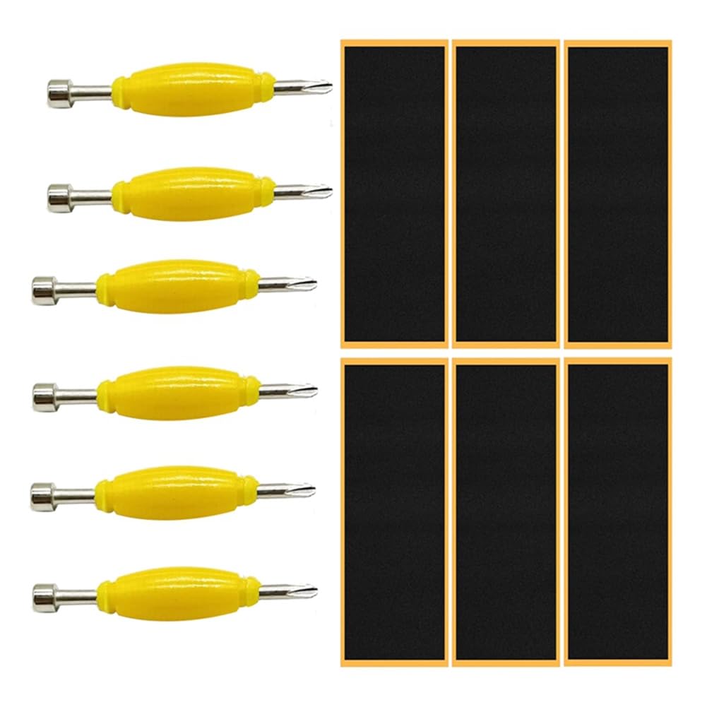 Omocatch Yellow & Black 12 Pack Fingerboard Grip Tape Sticky Foam Sticker Replacement With Screwdriver & Nut Driver Tool For Finger Skateboards