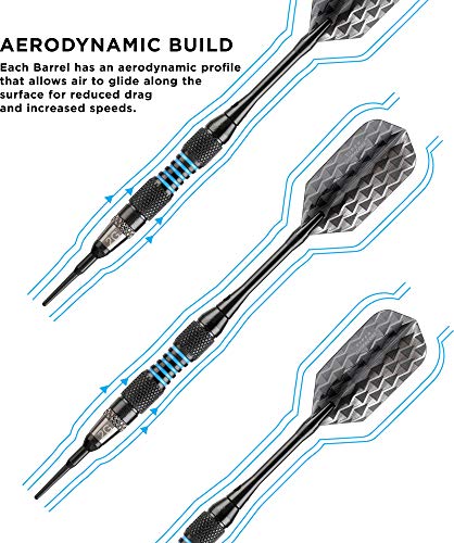 Viper Bobcat Adjustable Weight Soft Tip Darts With Storage/Travel Case: Black Coated Brass, Blue Rings, 16-18 Grams #TOP2