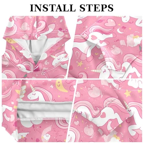 Seamless Pink unicorns Pattern Illustration Kids Boys Girls Sweatshirts Long Sleeve Pullover Top Streetwear with Kangaroo3