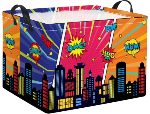Image of Rectangular Kids Storage Basket Baby Gift Basket Cute Toy Storage Bin Organizer Shelf Book Basket Room Decor(Comic City)