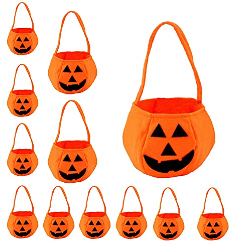 Image of Kaku Fancy Dresses Halloween Pumpkin Baskets for Kids | Halloween Pumpkin Trick or Treat Fabric Basket | Halloween Decoration Prop - Orange