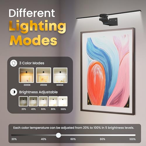 Image of 2 Pack Picture Light for Wall, 18in Rechargeable Wall Art Light with Timer and Dimmable, Painting Frame Light with Remote Control Display for Wall Painting, Frame, Portrait, Dartboard (Black)