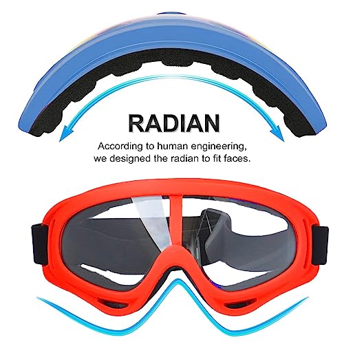 Image of LJDJ Motorcycle Goggles,2 Pack Dirt Bike ATV Motocross Riding Hiking Protective with 2 Pack Neck Breathable Bandana Mask (Red + Blue /Clear Lens)