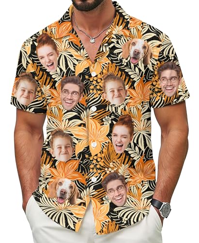 Custom Hawaiian Shirt with Face for Men Women Youth Kid, Personalized Hawaiian Shirts with Face Logo Photo for Vacation, Dog Cat Pet Lovers, Birthday, Fathers Day Style 1