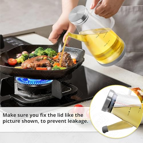 Image of ABOUT SPACE Glass Oil Dispenser 550 ml with Stainless Steel Cap, Silicone Base, Measurement, Drip-proof Hawk with Dust Cap, Leak-proof Oil Bottle for Kitchen, Upto 300F Easy to Refill Oil Container
