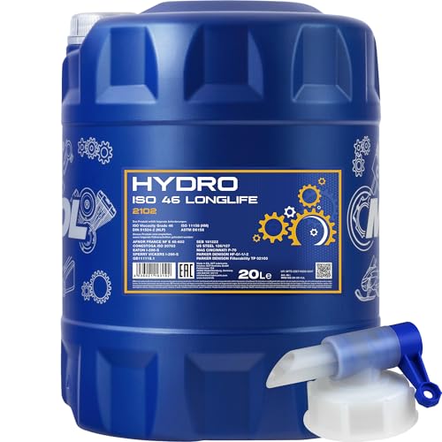 Mannol Hydro ISO 46 - Líquido de aceite hidráulico (20 L, MN2102-20, incluye grifo de salida)