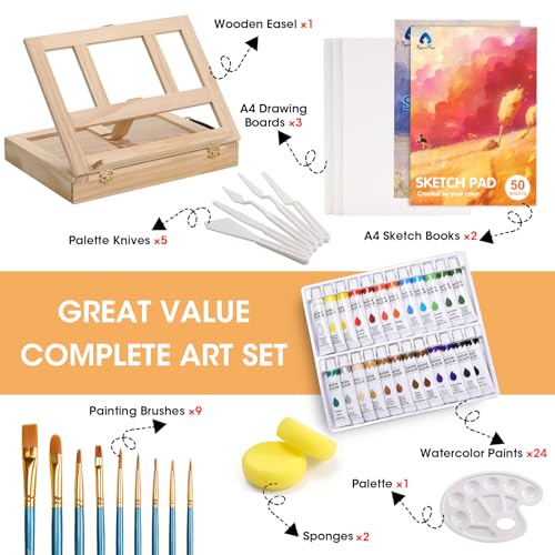 Painting-Supplies-Set-49-Pieces-Watercolor-Painting-Kit-with-Wooden-Tabletop-Easel-Includes-Watercolor-Paints-Brushes-Palette-Canvas-Panels-and-Painting-Pads-for-Artists-Student-Adults-Kids