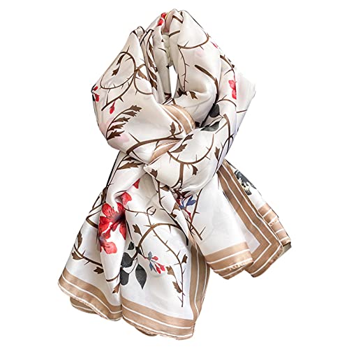 Silk Scarf Women Shawl White Scarf Stain Neckerchief Head Wraps Thin Scarf Ladies Beach Shawl Vintage Painting Bridal Belt Chiffon Scarf Muslim Colorful Cloth Christmas Decorations Scarf Khaki Cover