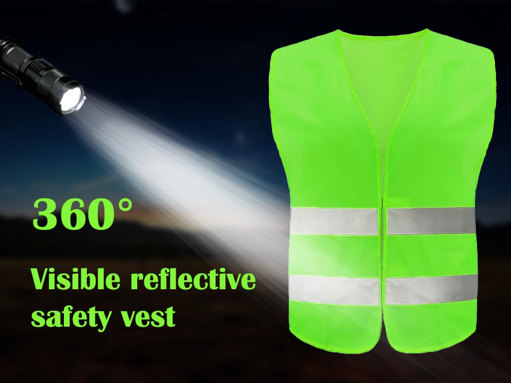 10PCS Gilet de Sécurité, Gilet de Sécurité Réfléchissant, Gilet de Sécurité Haute Visibilité, Gilet Réfléchissant,Gilet Réfléchissant de Voiture, pour Conducteurs Travailleurs Unisexe (Vert)