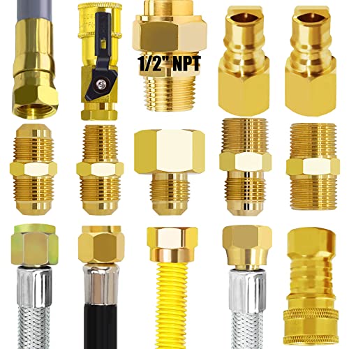 Nqn Upgraded 12Feet High Pressure Braided Propane Hose Extension With Conversion Coupling 3/8" Flare To 1/2" Female Npt, 1/4" Male Npt, 3/8" Male Npt, 3/8" Male Flare For Bbq Grill, Fire Pit, Heater #TOP6