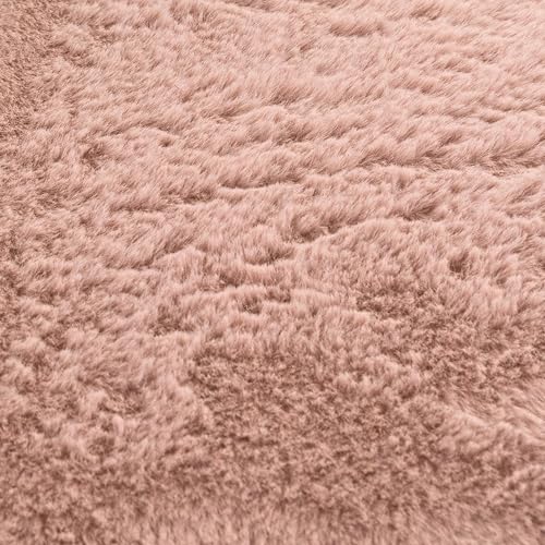 Paco Home Teppich Wohnzimmer Kunstfell weich waschbar modern elegant pflegeleicht Felloptik Uni Seidenglanz flauschig Hochflor, Grösse:Ø 100 cm Rund, Farbe:Pink
