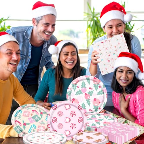 60Pcs Pink Merry Christmas Party Tableware - Paper Plates, Napkins & Winter Xmas Theme Decorations for Retro Christmas Holiday - Gingerbread Party Favors (20 Guest) – Image 5