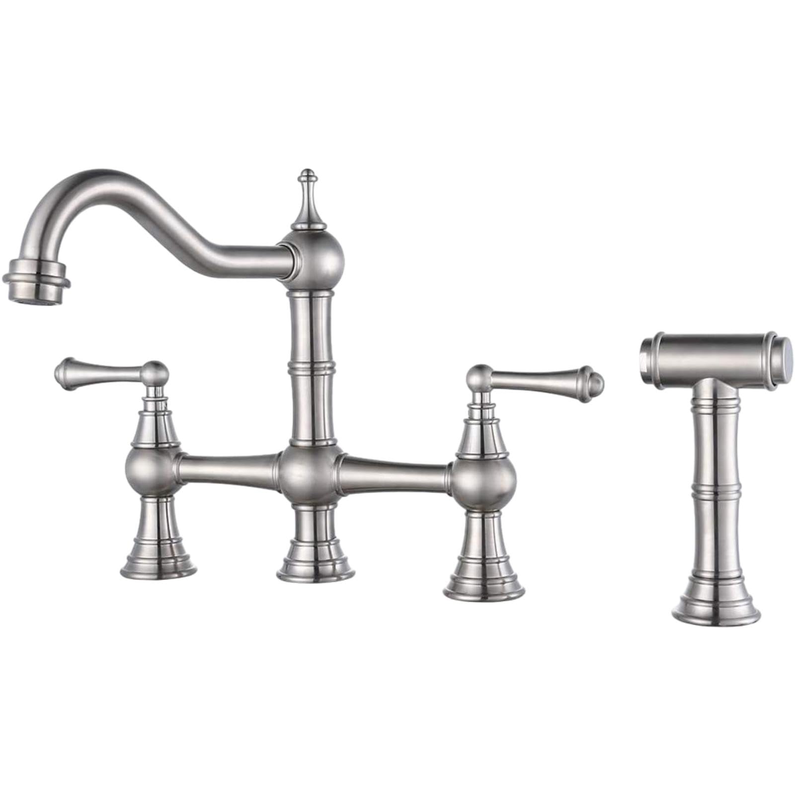 Brass Kitchen Faucet Bridge with Side Sprayer Brushed Gold Sink Mixer Tap