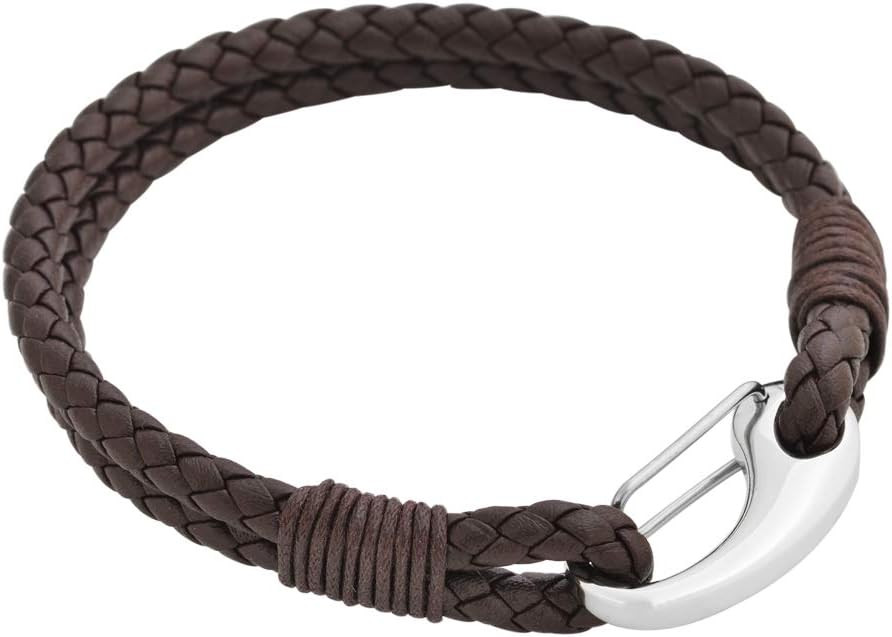 Edforce Braided Genuine Leather 2-Strand Cuff Bracelet with Stainless Steel Clasp