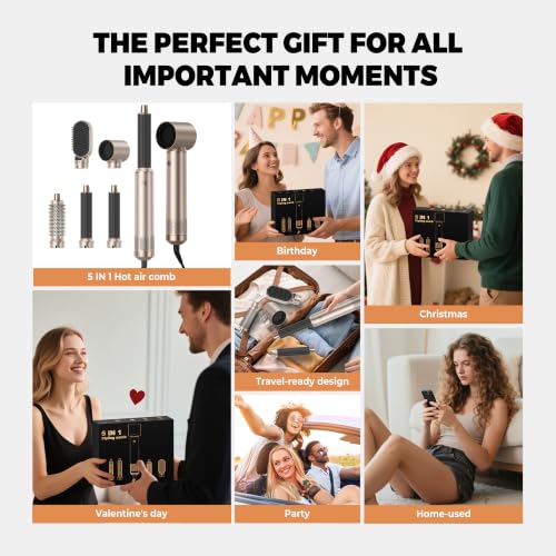 Image of 5 in 1 Blow Dryer Brush, Upgrade Hair Dryer Brush Set Negative Ion Air Styler Curling Wrap Air Curler, Hot Air Brush Curling Iron Hair Styling Tools As A Gift for Straight /Curl /Dry /Smooth