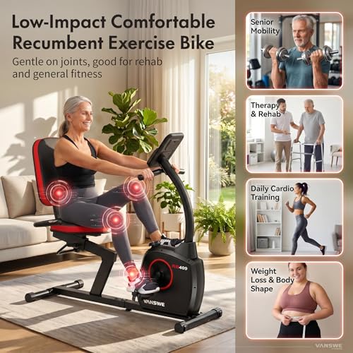 Image of VANSWE Recumbent Exercise Bike for Home Seniors with 380 LB Weight Capacity | Stationary Bike with 16-Level Magnetic Resistance, Bluetooth App Connectivity, Whisper Quiet(<10DB), Back-lit LED Display