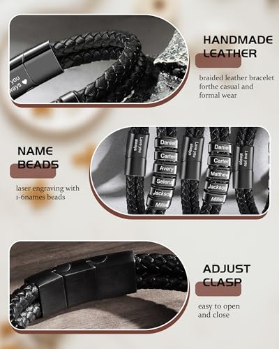 Pulsera personalizable de cuero trenzado para hombre miniatura 5