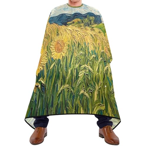 Capa para Corte de Cabello Van Gogh's Fields Impermeable Profesional para Barbería con Cierre Ajustable de Broche para Estilismo y Peluquería miniatura 1