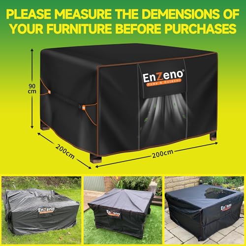Enzeno Garden Furniture Cover,200X200X90cm Patio Set Cover Waterproof,420D Heavy Duty Oxford Polyester Garden Table Covers Windproof,Anti-UV for Chair and Table Outdoor Rattan Sofa Covers… - Image 6